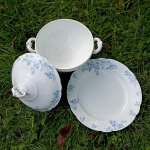 Veliký kulatý porcelánový talíř - tác s modrými květy - secese