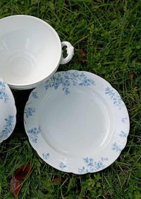 Veliký kulatý porcelánový talíř - tác s modrými květy - secese